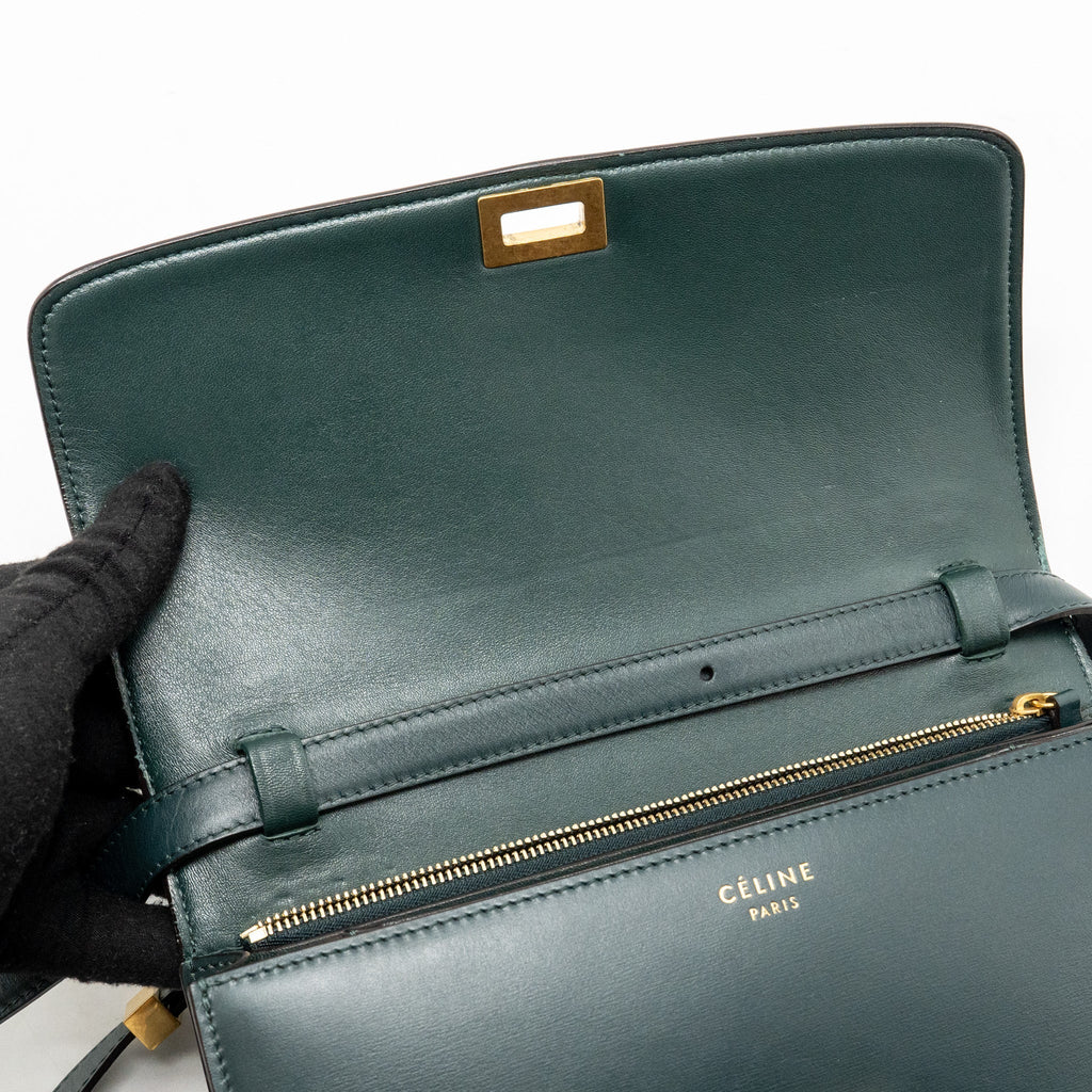 Celine Medium Classic Box Bag Calfskin Dark Green GHW