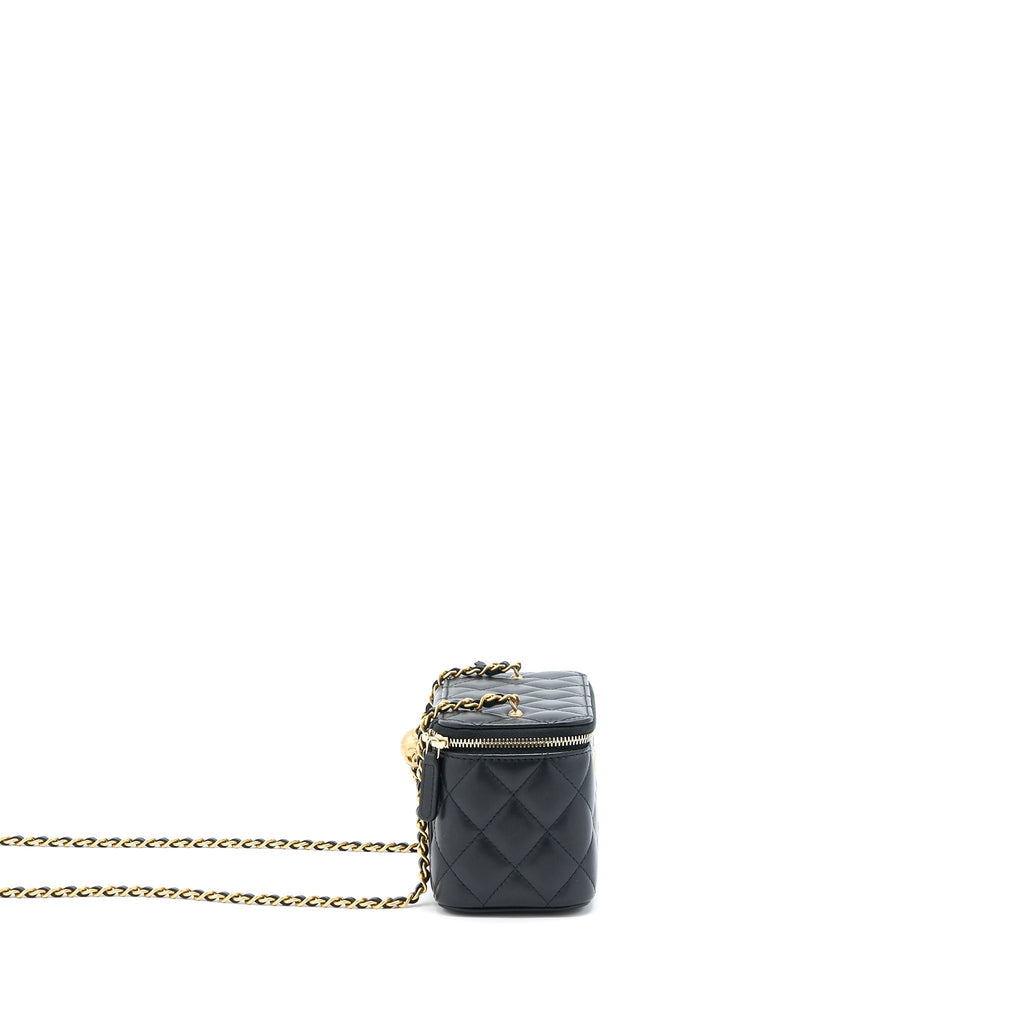 CHANEL PEAR CRUSH LONG VANITY WITH CHAIN LAMBSKIN BLACK GHW