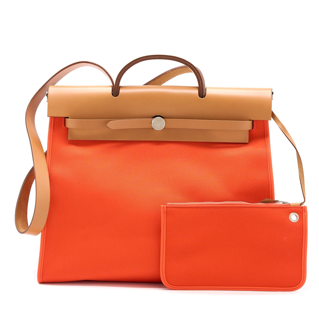 HERMES HERBAG ZIP 39 LEATHER/CANVAS ORANGE SHW