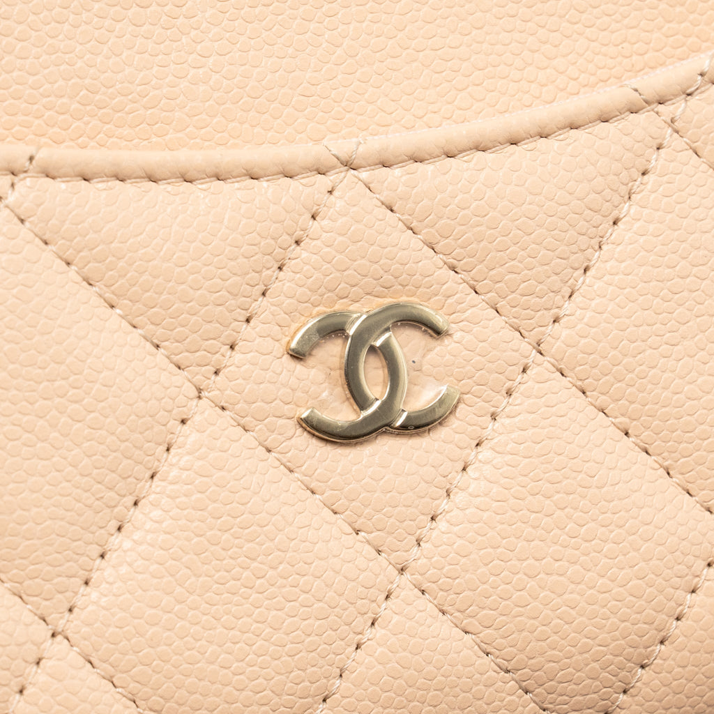 Chanel CC Zip Around Card Holder Caviar Beige LGHW (Microchip)