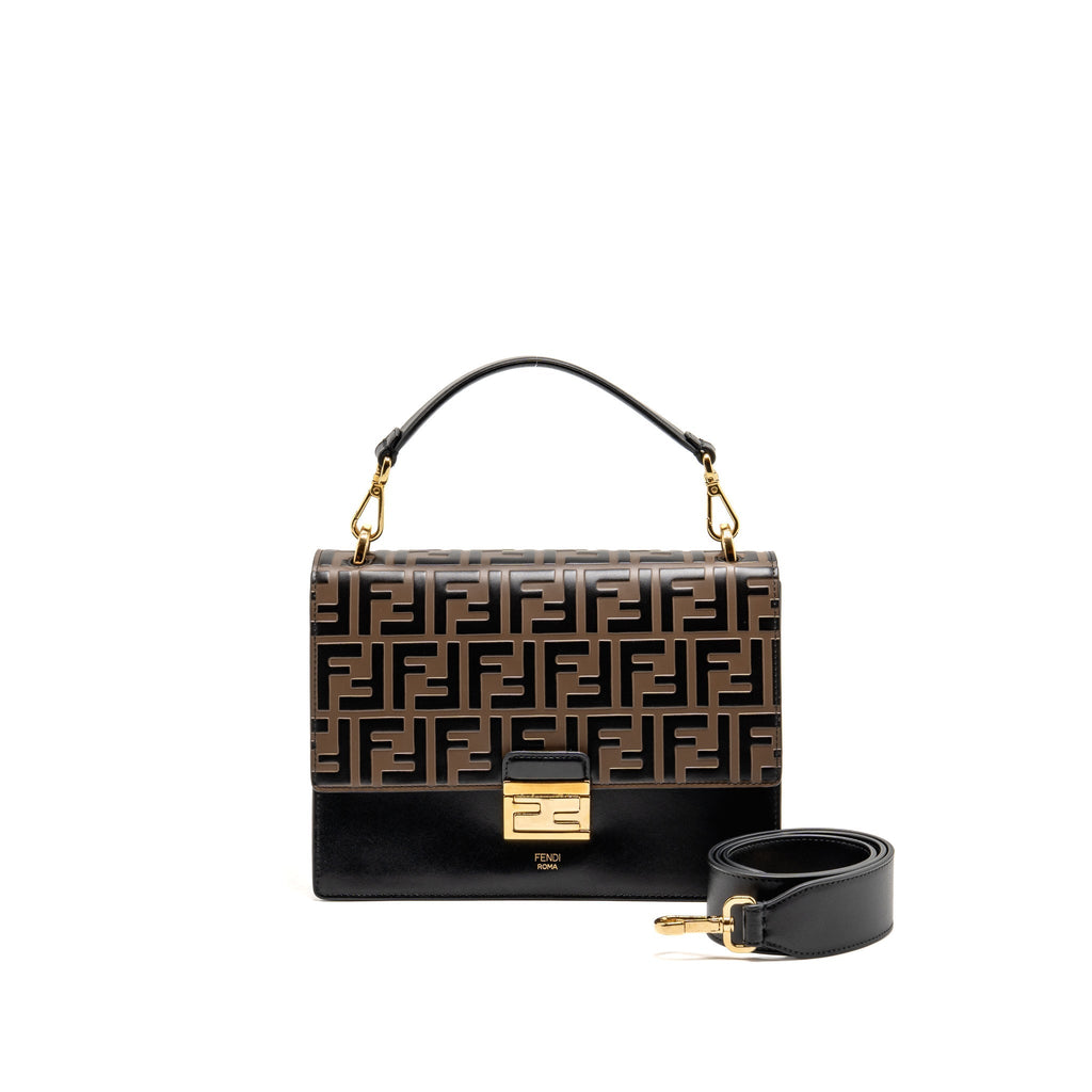 Fendi medium kan I shoulder bag FF embossed calfskin brown/black GHW