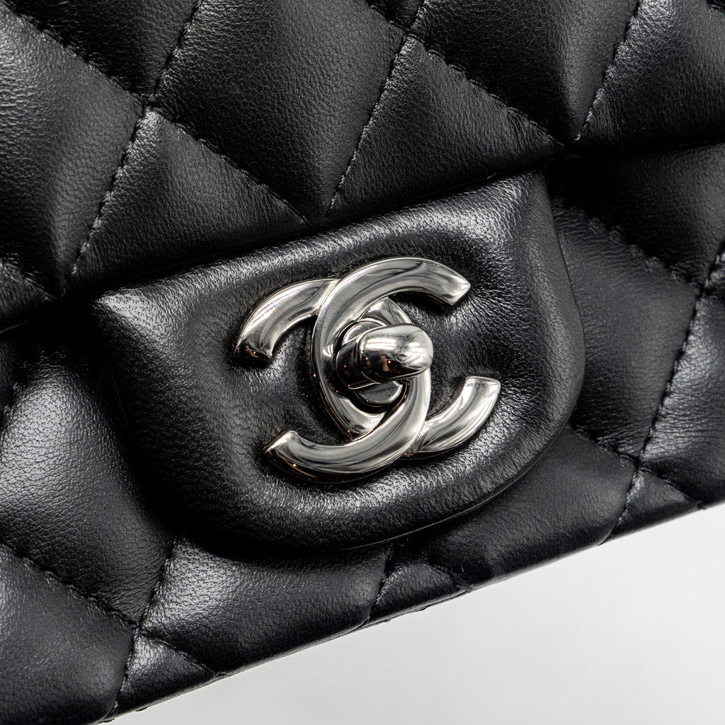 CHANEL MINI SQUARE FLAP BAG LAMBSKIN BLACK SHW