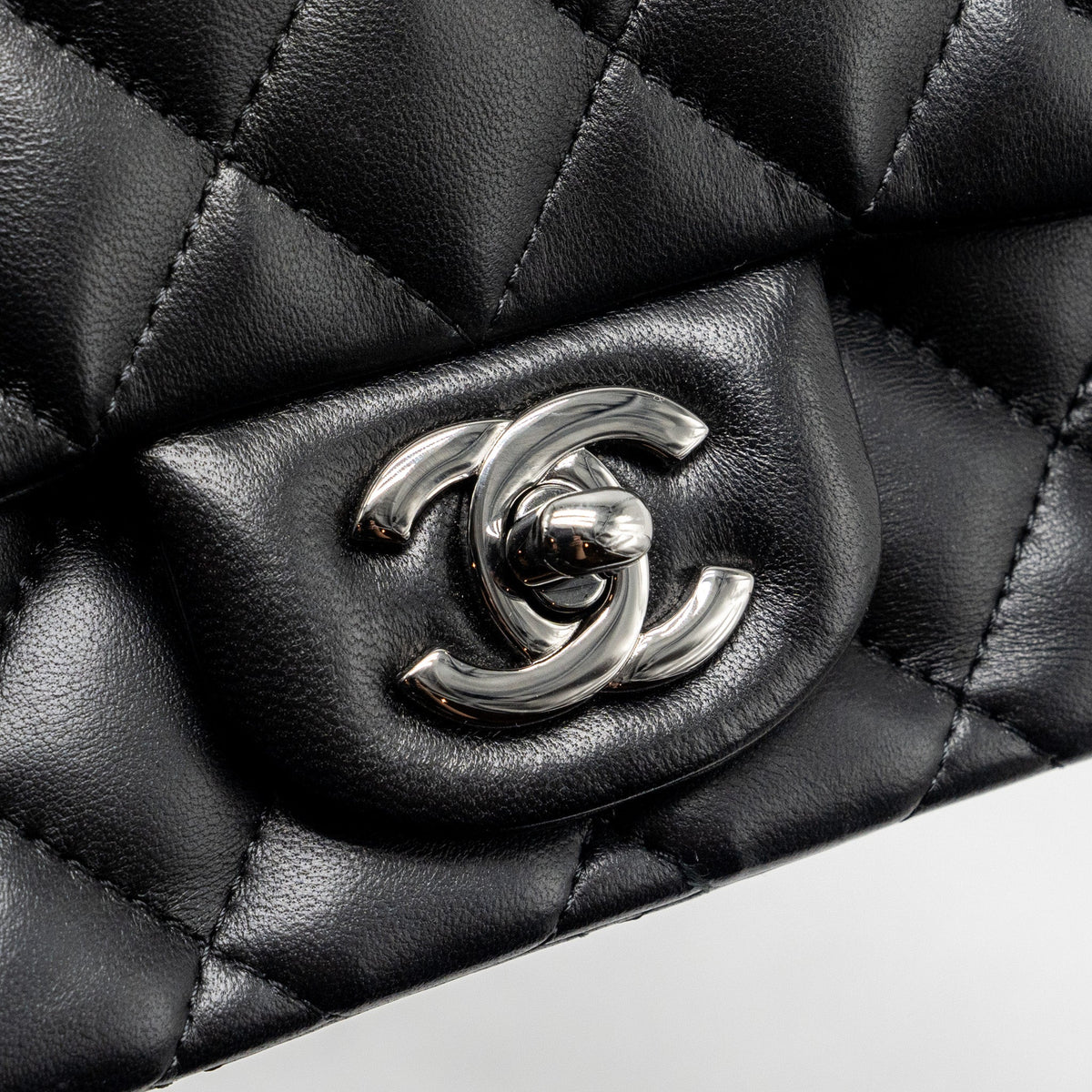CHANEL MINI SQUARE FLAP BAG LAMBSKIN BLACK SHW