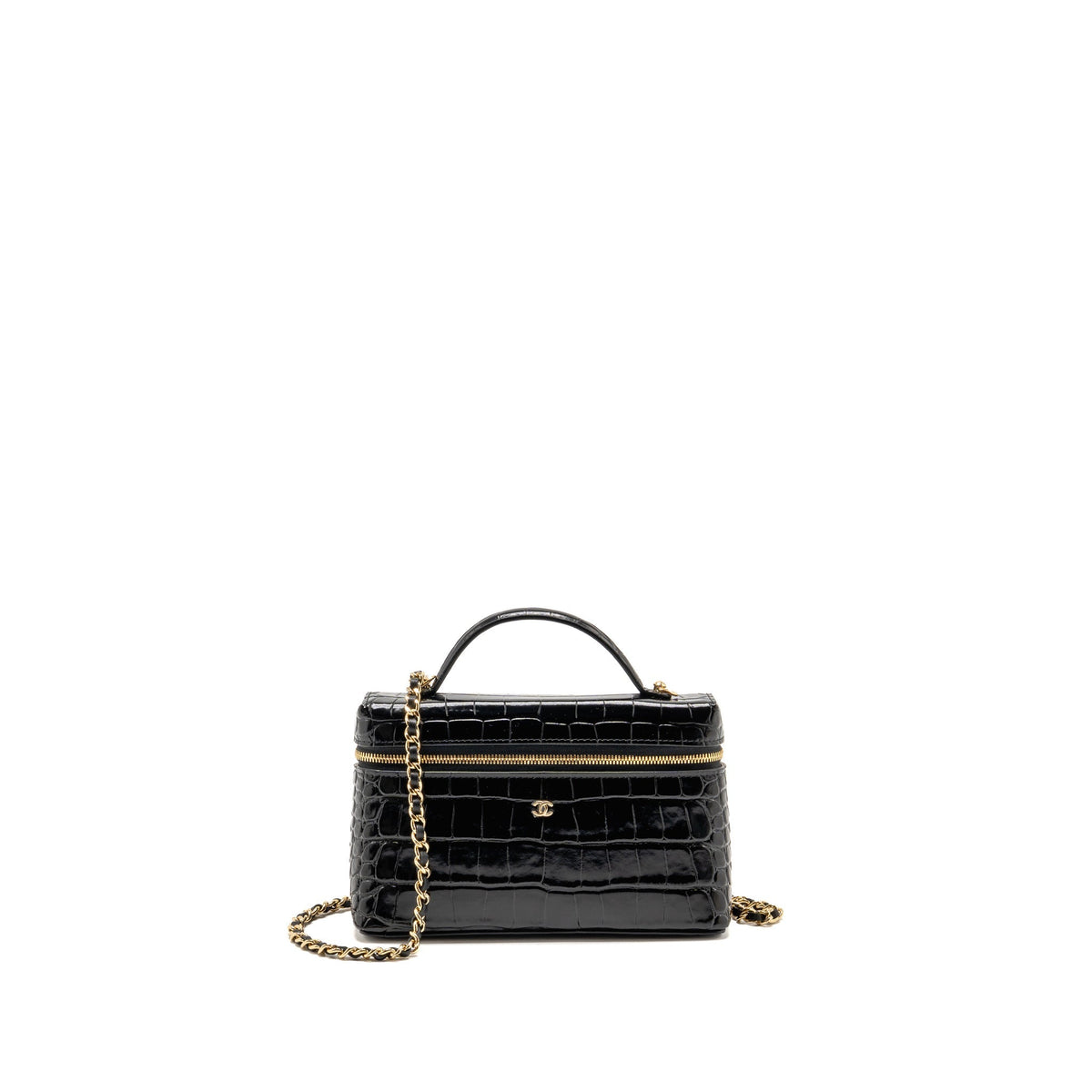 Chanel Vanity with Chain Crocodile Embossed Calfskin Black GHW (Microchip)