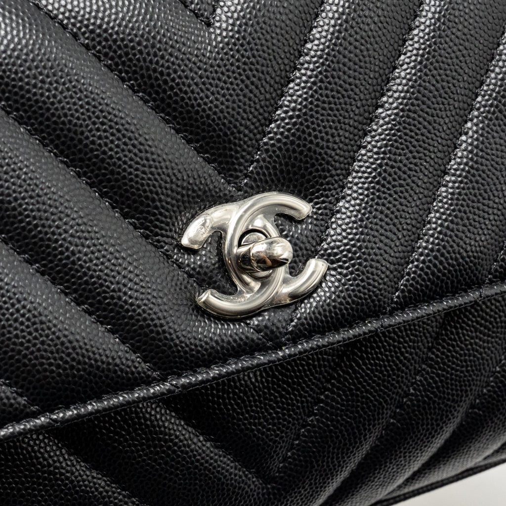 CHANEL SMALL COCO HANDLE CHEVRON CAVIAR BLACK SHW