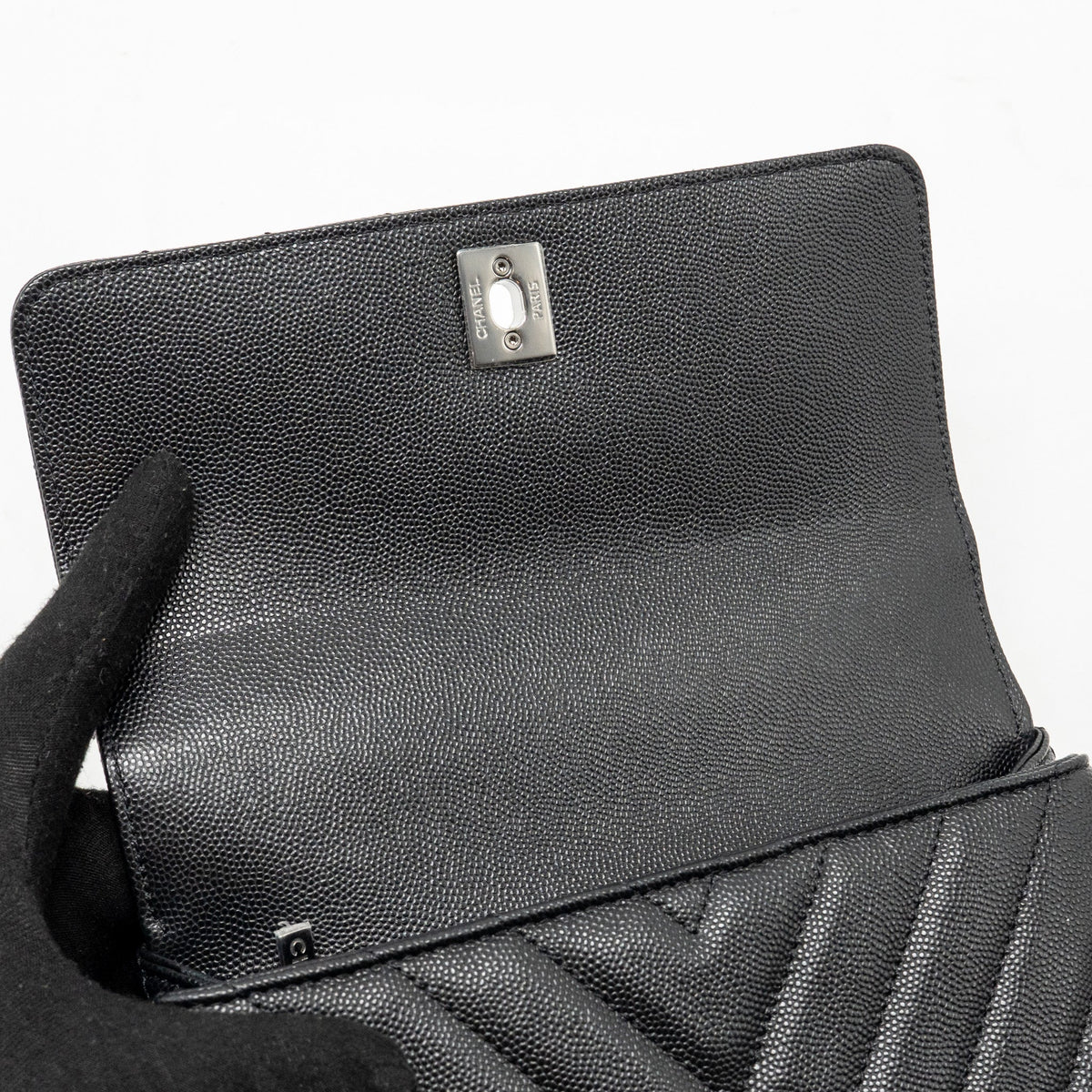 CHANEL SMALL COCO HANDLE CHEVRON CAVIAR BLACK SHW