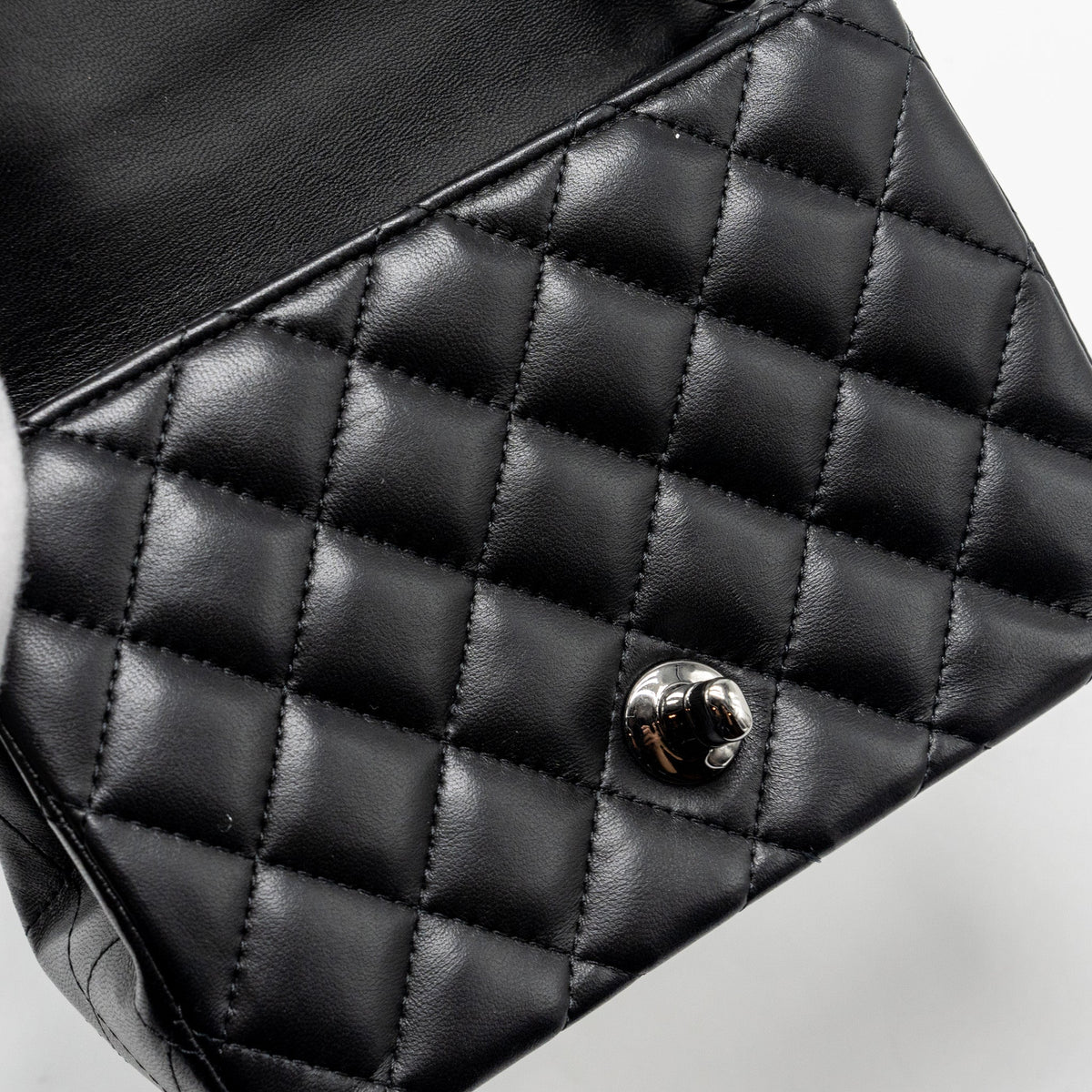 CHANEL MINI SQUARE FLAP BAG LAMBSKIN BLACK SHW