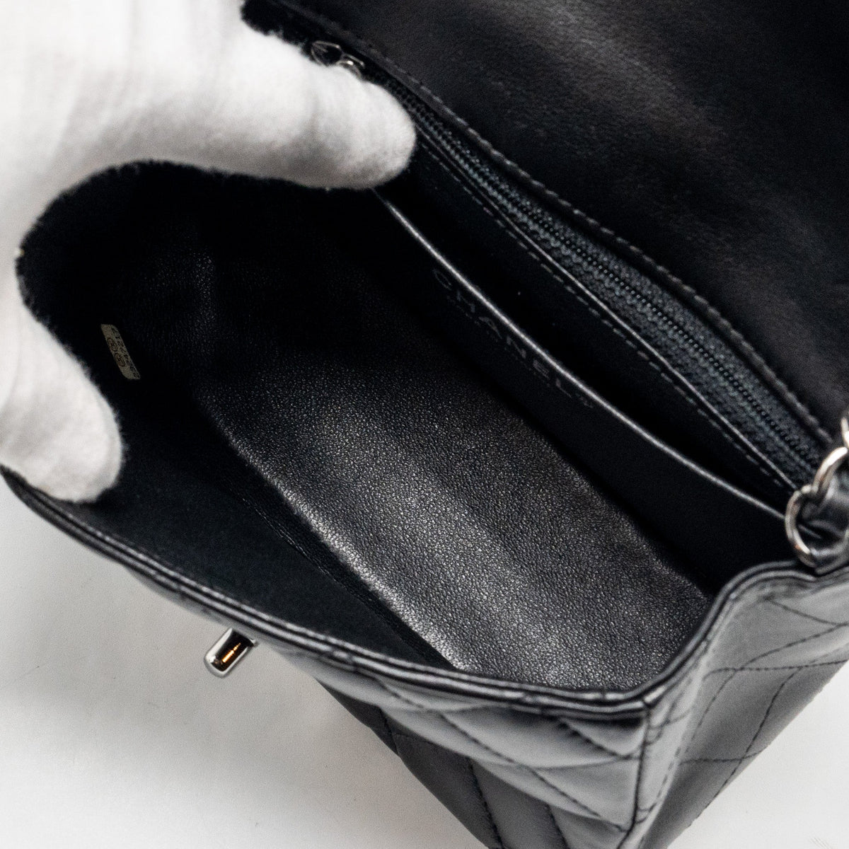 CHANEL MINI SQUARE FLAP BAG LAMBSKIN BLACK SHW