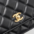 CHANEL PEARL CRUSH WALLET ON CHAIN LAMBSKIN BLACK GHW