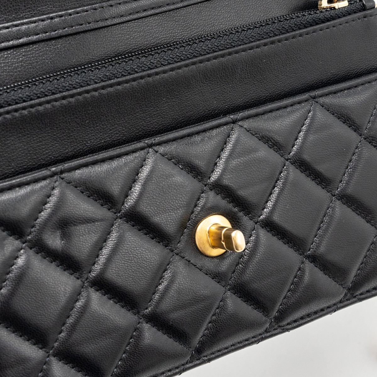 CHANEL PEARL CRUSH WALLET ON CHAIN LAMBSKIN BLACK GHW