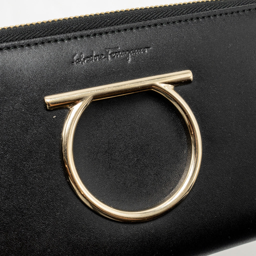 Salvatore Ferragamo Vara Bow Bag Red/Pink and Oversize Gancini Wallet Black Calfskin GHW (Sell in Set)