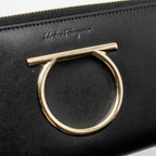 Salvatore Ferragamo Vara Bow Bag Red/Pink and Oversize Gancini Wallet Black Calfskin GHW (Sell in Set)