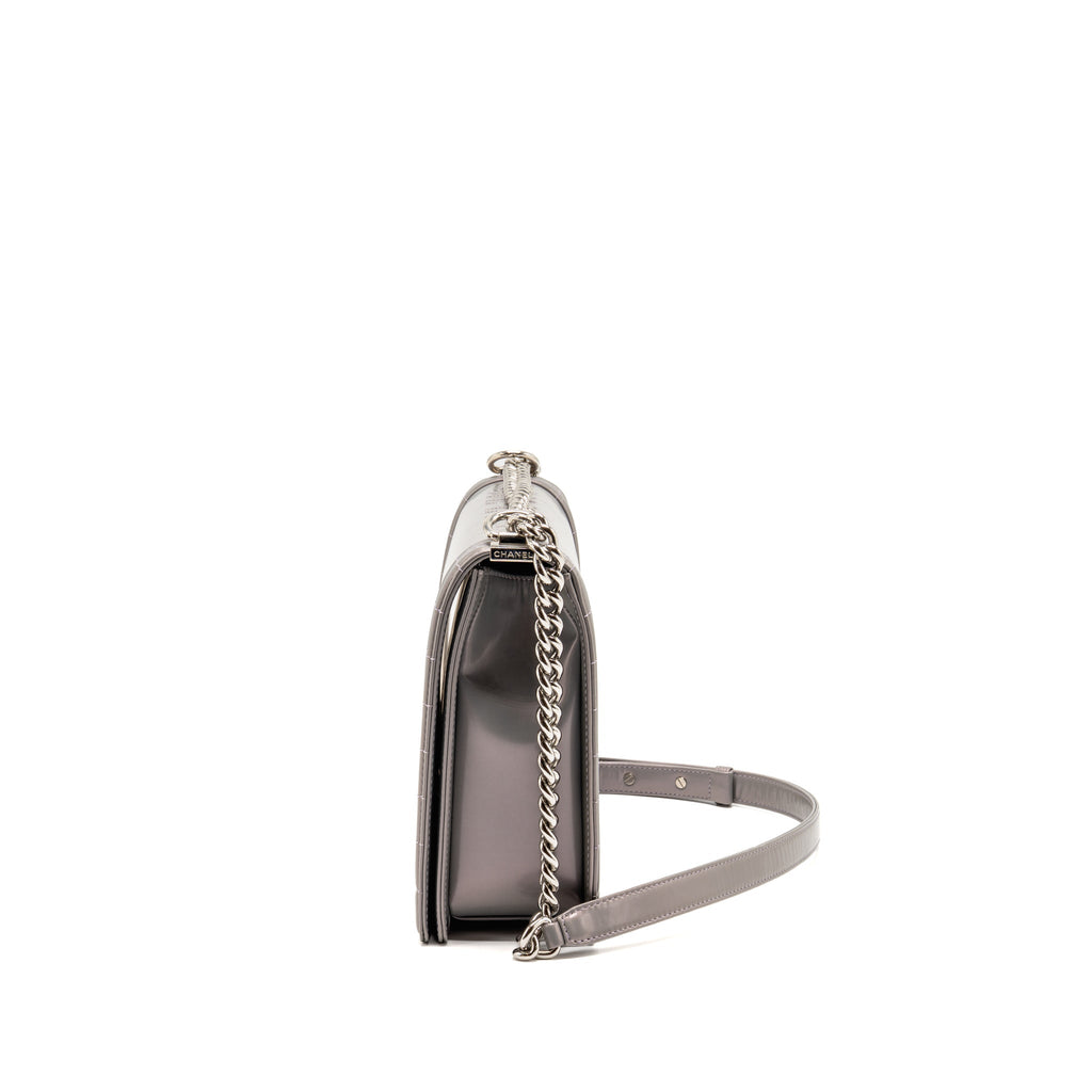 Chanel Reverso Boy Flap Patent Iridescent Grey SHW