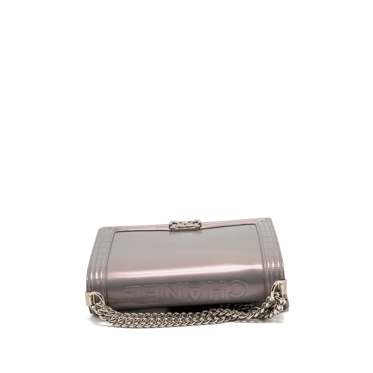 Chanel Reverso Boy Flap Patent Iridescent Grey SHW