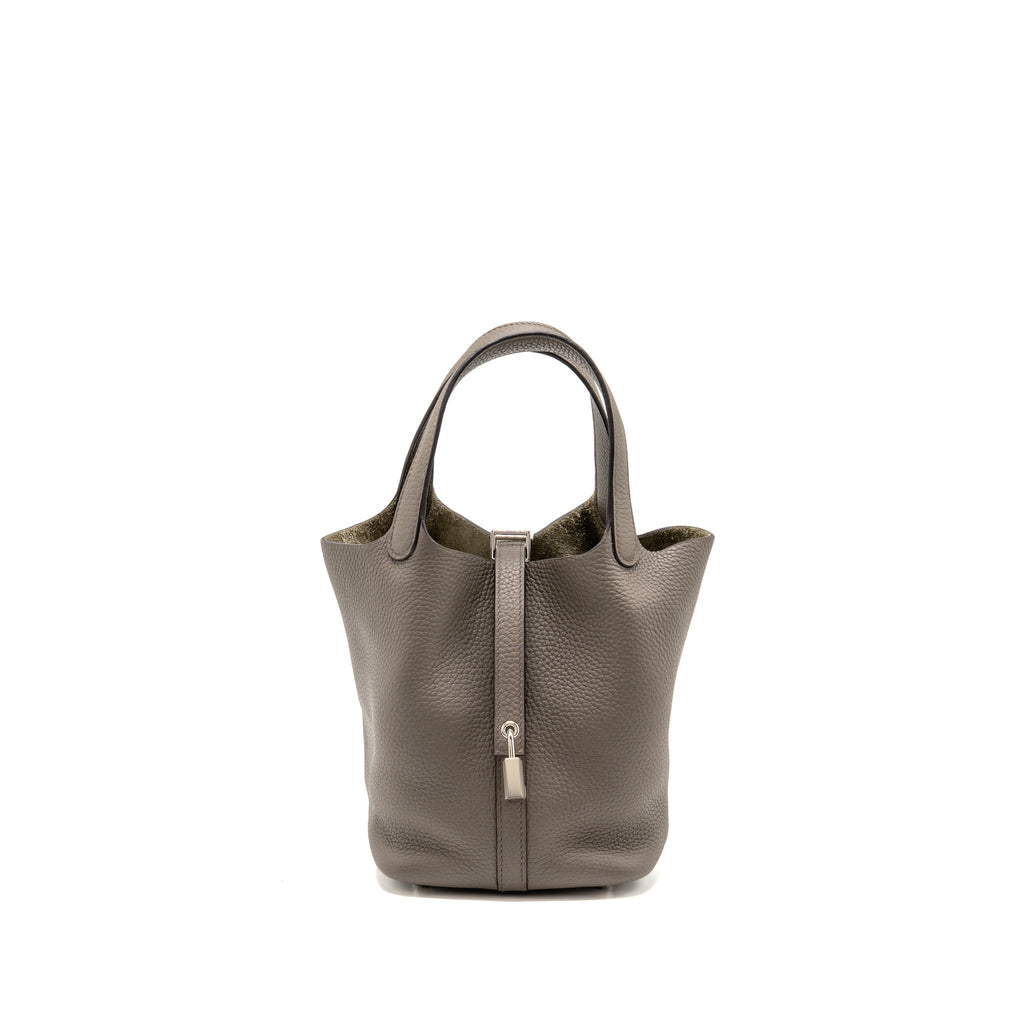 Hermes picotin 18 lock bag clemence gris etain SHW