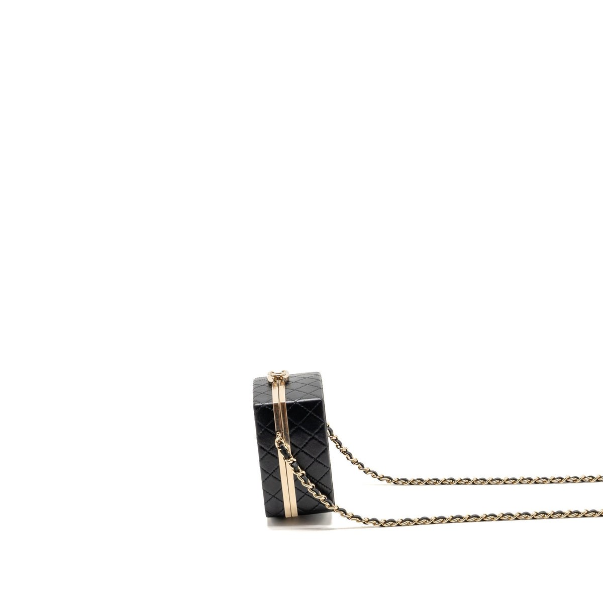 Chanel Mirror Finish Box Clutch with Chain Black Lambskin Black LGHW