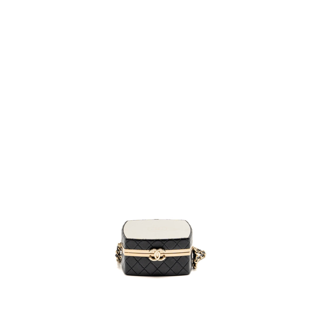 Chanel Mirror Finish Box Clutch with Chain Black Lambskin Black LGHW