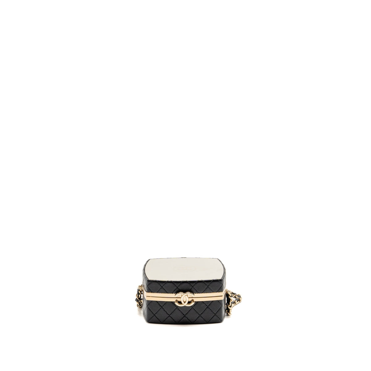 Chanel Mirror Finish Box Clutch with Chain Black Lambskin Black LGHW