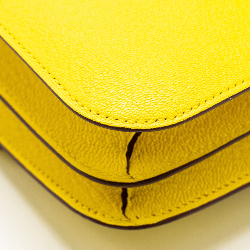 Hermes Mini Constance Chevre Mysore jaune citron SHW