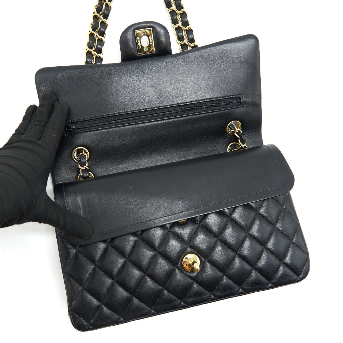 CHANEL MEDIUM CLASSIC DOUBLE FLAP LAMBSKIN BLACK GHW