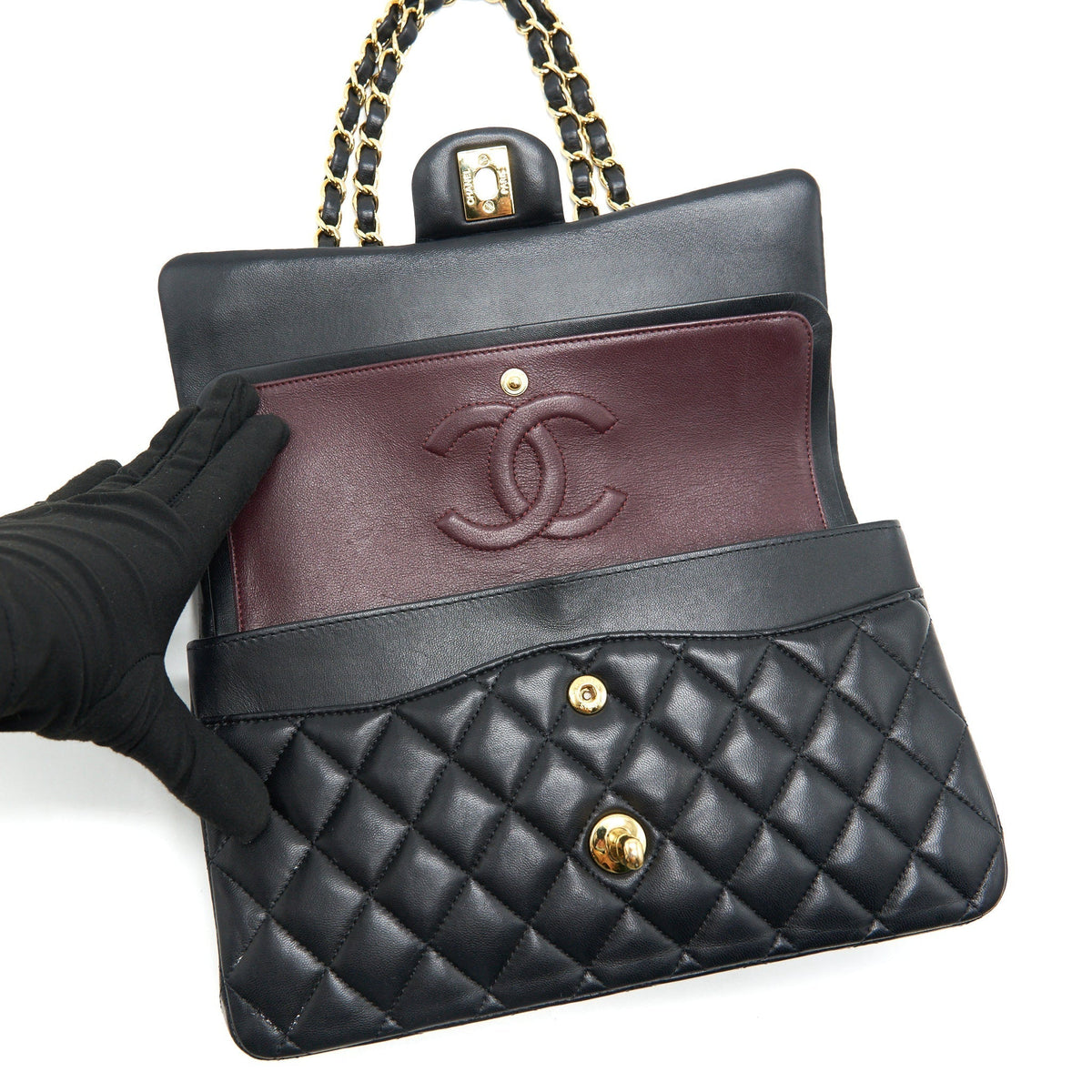 CHANEL MEDIUM CLASSIC DOUBLE FLAP LAMBSKIN BLACK GHW