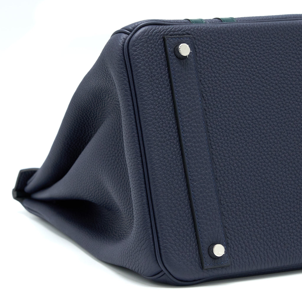 Hermes Birkin 40 Officer Togo/Swift Blue Nuit/Vert Cypres SHW