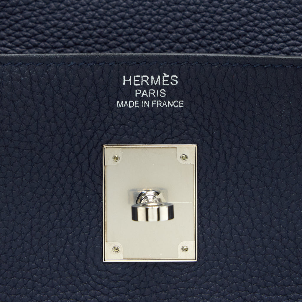 Hermes Birkin 40 Officer Togo/Swift Blue Nuit/Vert Cypres SHW
