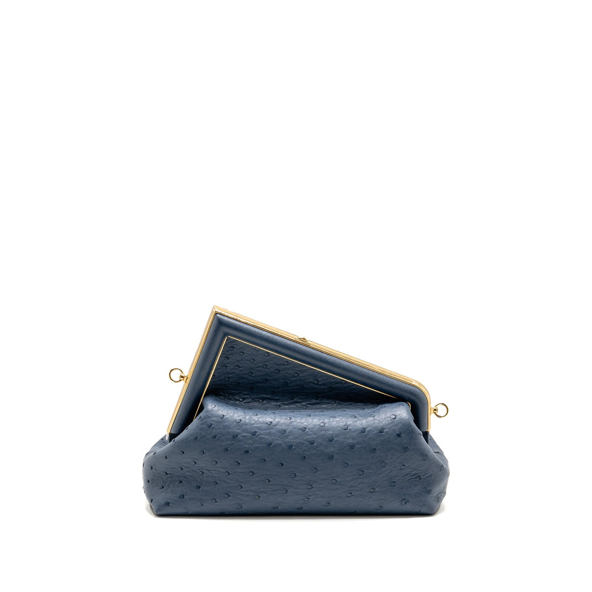Fendi Medium Fendi First Clutch Bag Ostrich Navy Blue GHW