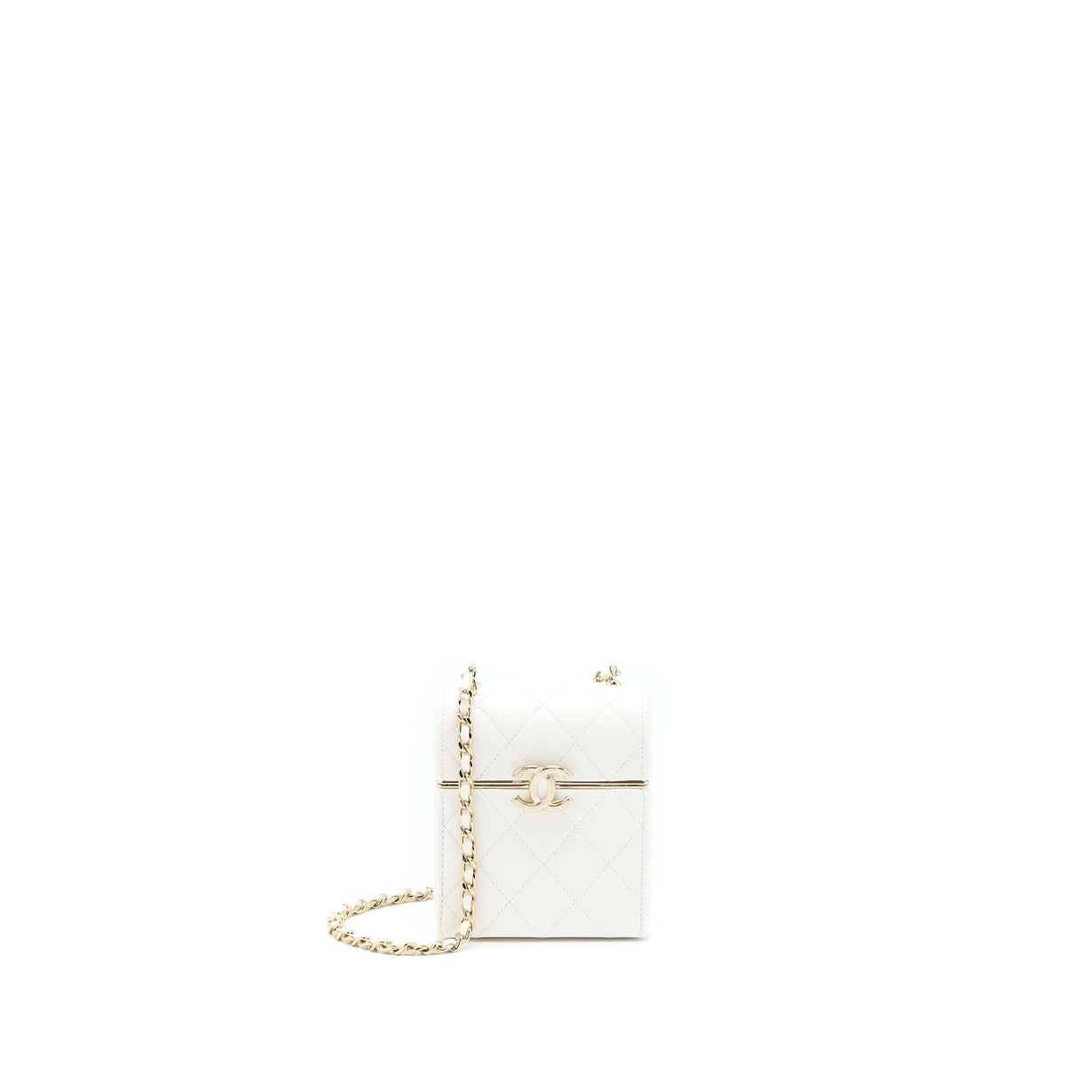 CHANEL 22P QUILTED MINI BOX VANITY WITH CHAIN LAMBSKIN WHITE LGHW