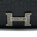 Hermes Mini Constance Mat Alligator Mississippians Black With Lizard Buckle SHW