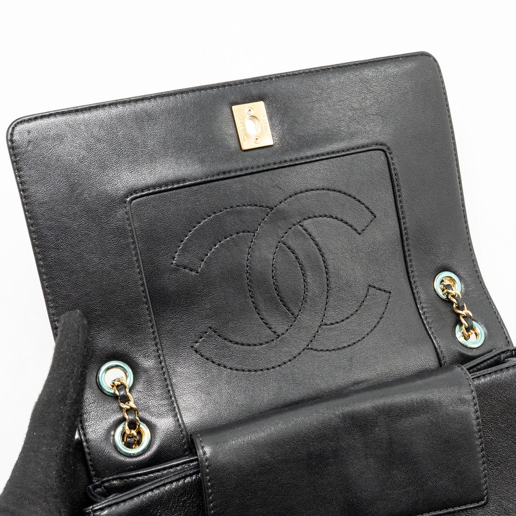 Chanel Mademoiselle Enamel Flap Bag Shiny Sheepskin Black GHW