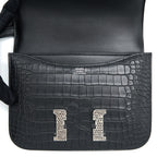 Hermes Mini Constance Mat Alligator Mississippians Black With Lizard Buckle SHW