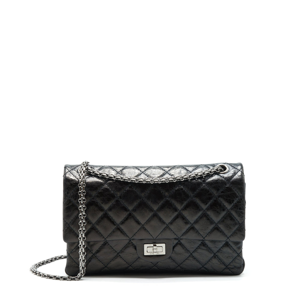 CHANEL 2.55 226 REISSUE DOUBLE FLAP BAG CALFSKIN BLACK SHW