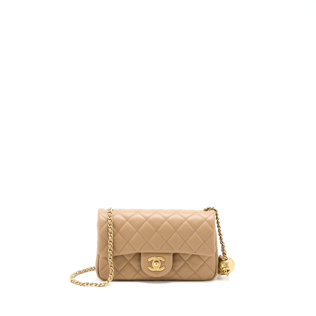 CHANEL 22S PEARL CRUSHED MINI RECTANGULAR LAMBSKIN DARK BEIGE GHW(MICROCHIP)
