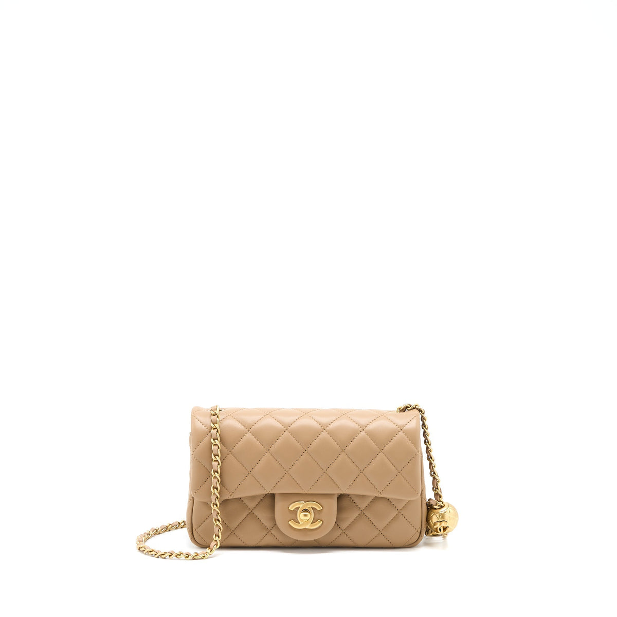 CHANEL 22S PEARL CRUSHED MINI RECTANGULAR LAMBSKIN DARK BEIGE GHW(MICROCHIP)
