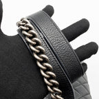 CHANEL MEDIUM CASUAL ROCK FLAP BAG GRAINED CALFSKIN BLACK RUTHENIUM HARDWARE