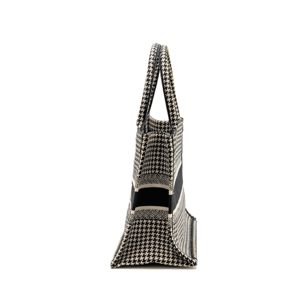 Dior Medium Houndstooth Embroidery Book Tote Canvas Black / White