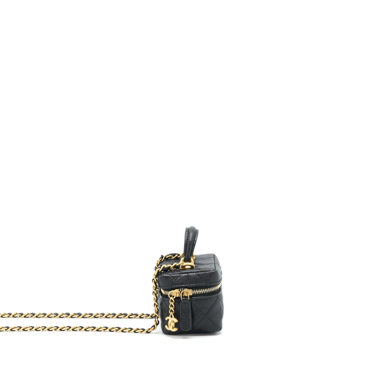 CHANEL TOP HANDLE MINI ZIPPER SOFT VANITY WITH CHAIN CAVIAR BLACK GHW