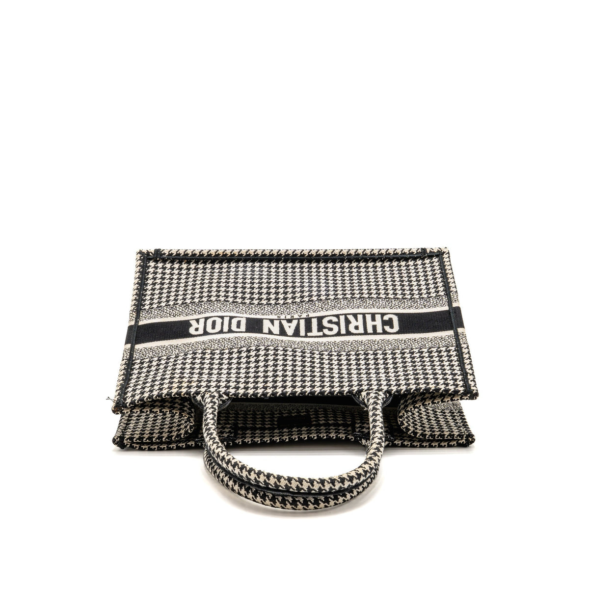 Dior Medium Houndstooth Embroidery Book Tote Canvas Black / White