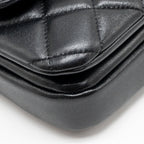 CHANEL 24S CC LOGO TOP HANDLE FLAP BAG WITH CHAIN LAMBSKIN BLACK GHW (MICROCHIP)