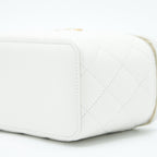 CHANEL 22S LOGO TOP HANDLE LONG VANITY WITH CHAIN CAVIAR WHITE GHW