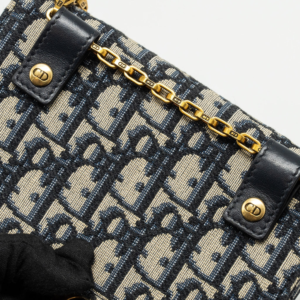 DIOR SADDLE BELT POUCH OBLIQUE JACQUARD CANVAS BLUE GHW