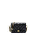CHANEL 23C MINI FLAP BAG WITH CC LOGO CHAIN GRAINED CALFSKIN BLACK GHW (MICROCHIP)