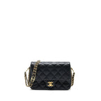 CHANEL 23C MINI FLAP BAG WITH CC LOGO CHAIN GRAINED CALFSKIN BLACK GHW (MICROCHIP)