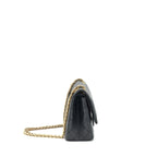 CHANEL 2.55 225 SMALL REISSUE DOUBLE FLAP BAG AGED CALFSKIN BLACK GHW