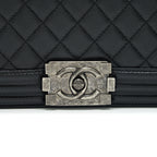 CHANEL CAVIAR OLD MEDIUM LEBOY BAG BLACK WITH RUTHENIUM HARDWARE