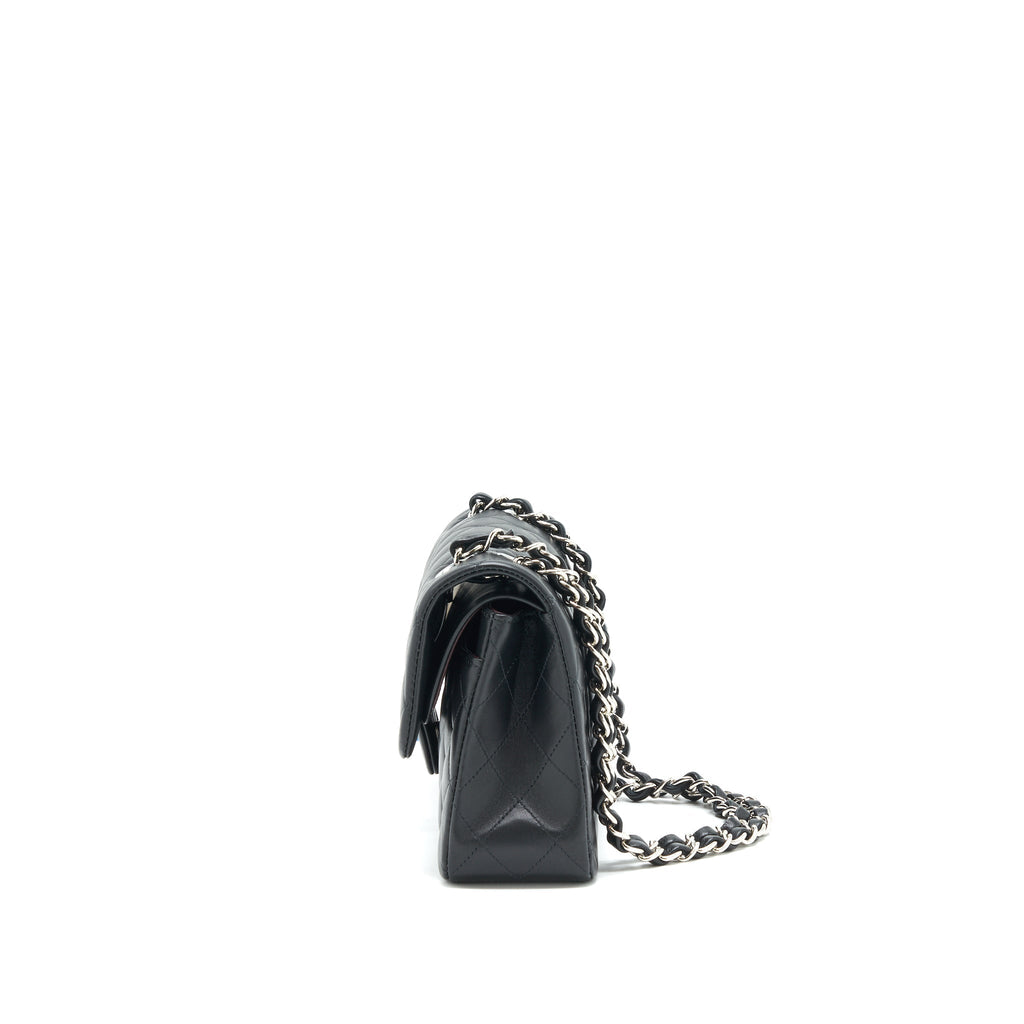 CHANEL SMALL CLASSIC DOUBLE FLAP BAG LAMBSKIN BLACK SHW (MICROCHIP)