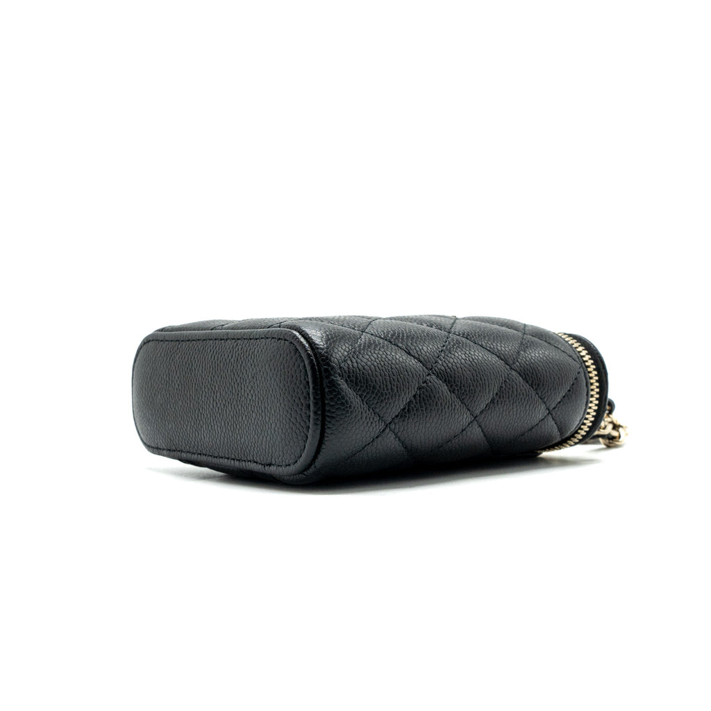 CHANEL VANITY CASE WITH DETAIL CC LOGO ON CHAIN CAVIAR BLACK LGHW