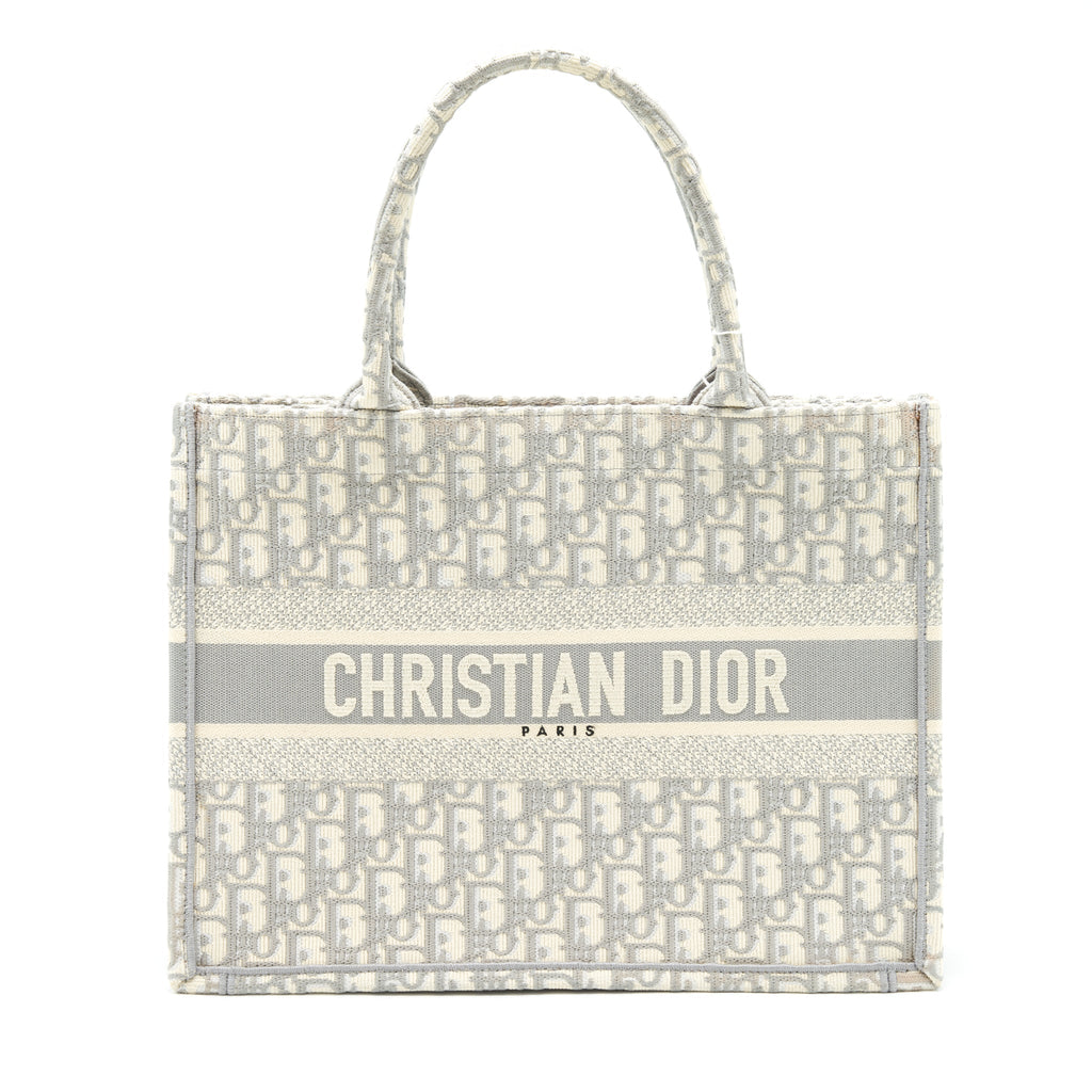 DIOR MEDIUM BOOK TOTE GREY OBLIQUE EMBROIDERY