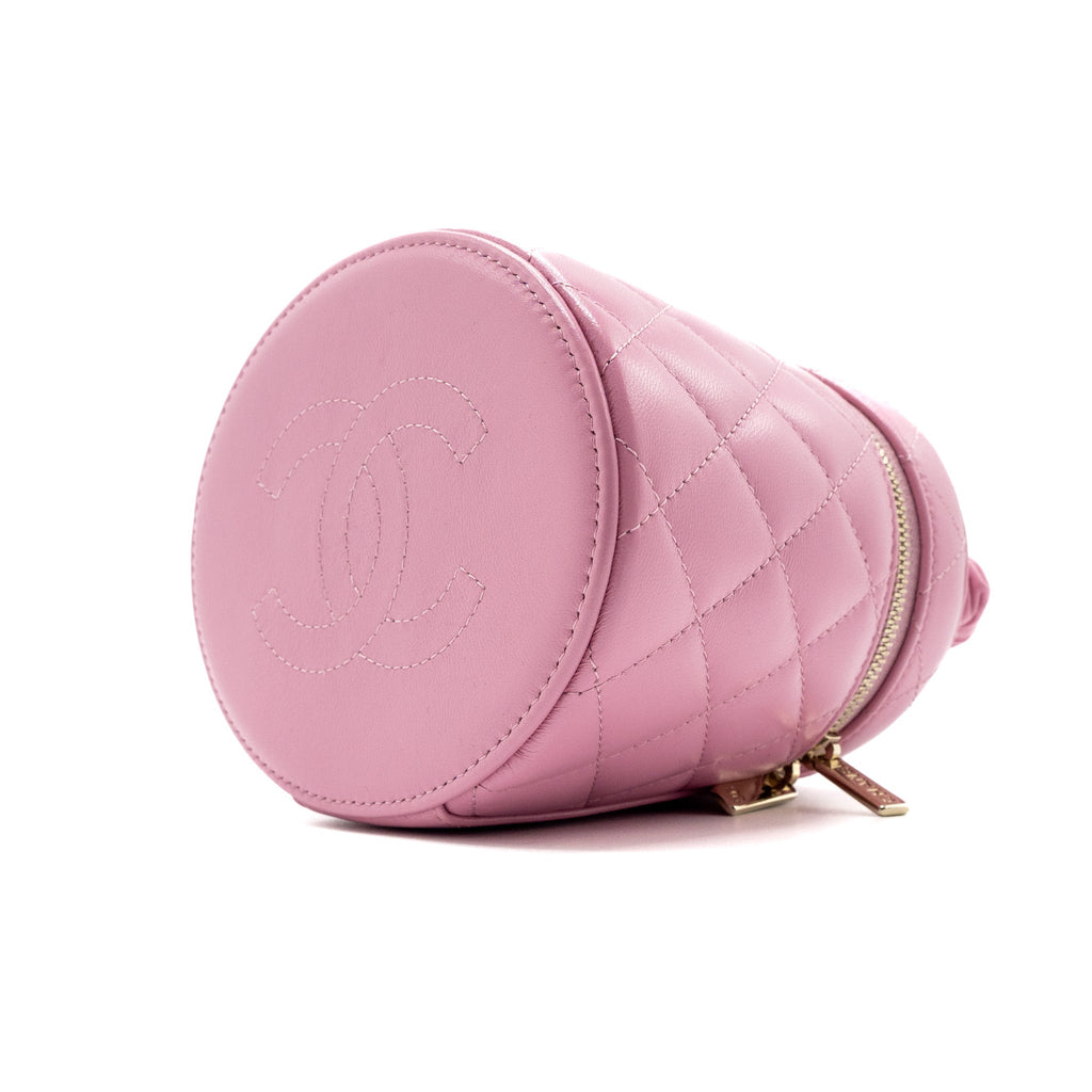CHANEL TOP HANDLE ROUND VANITY CASE LAMBSKIN PINK LGHW